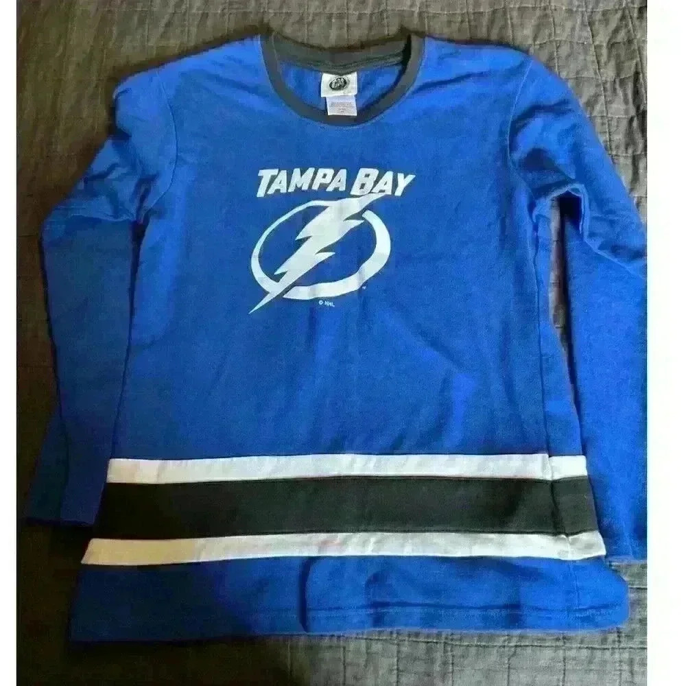 NHL Tampa Bay Lightning Blue Long Sleeve Graphic Shirt Mens Small S 4/6 Hockey